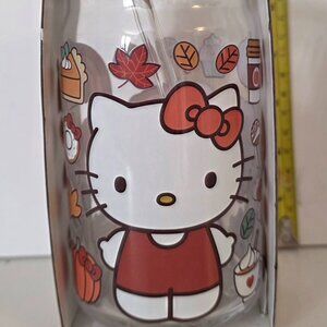 Sanrio Hello Kitty glass tumbler with lid & straw- Fall leaves pumpkin spice-NWT
